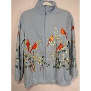 Vintage Tudor Court Fleece Womens Cardinal Bird Blue S Cottagecore Nature Granny